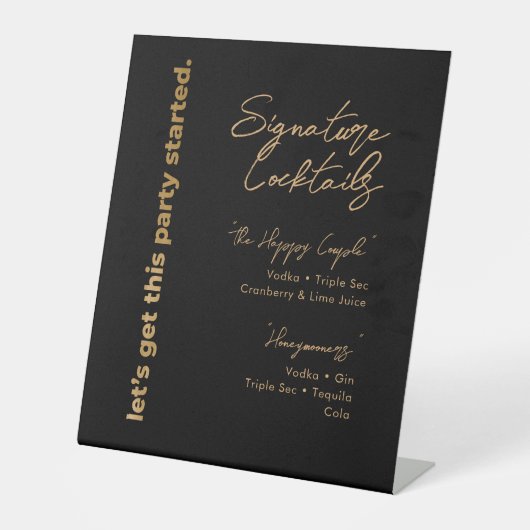 Black Gold Signature Cocktail Menu Pedestal Sign Reclamebord Met Voetstuk (Voorkant)