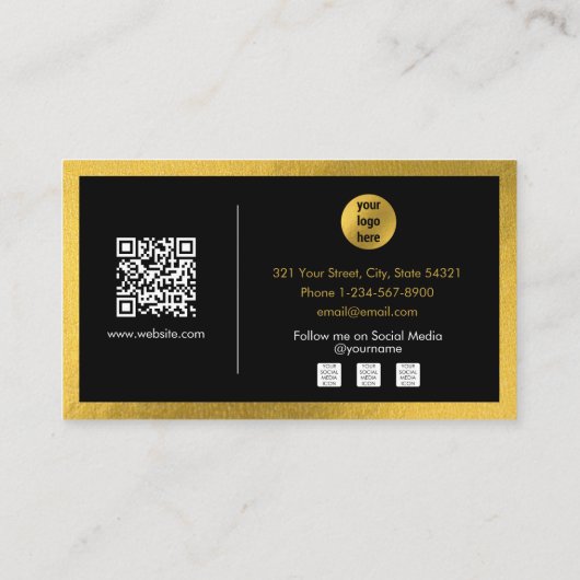 Black Gold Signature Script Professionele QR-code Visitekaartje (Achterkant)