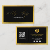 Black Gold Signature Script Professionele QR-code Visitekaartje (Voorkant / Achterkant)