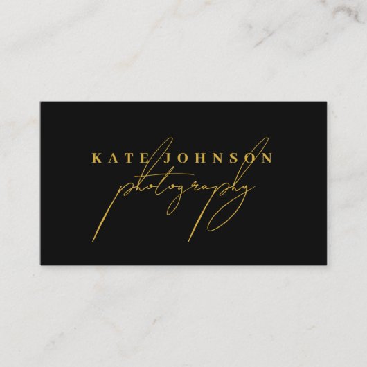 Black Gold Signature Script QR Code Social Media Visitekaartje (Voorkant)