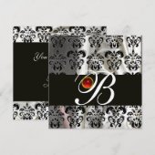 BLACK GOLD SILK DAMASK CLOTH MONOGRAM RED RUBY KAART (Voorkant / Achterkant)