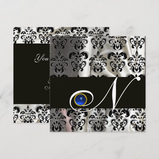 BLACK GOLD SILK DAMASK MONOGRAM BLUE SAPPHIRE KAART (Voorkant / Achterkant)
