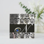 BLACK GOLD SILK DAMASK MONOGRAM BLUE SAPPHIRE KAART (Staand voorkant)