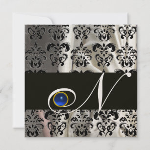 BLACK GOLD SILK DAMASK MONOGRAM BLUE SAPPHIRE KAART