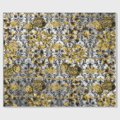 Black Gold Silver Floral Damask Acanthus Leaf Cadeaupapier (Vlak)