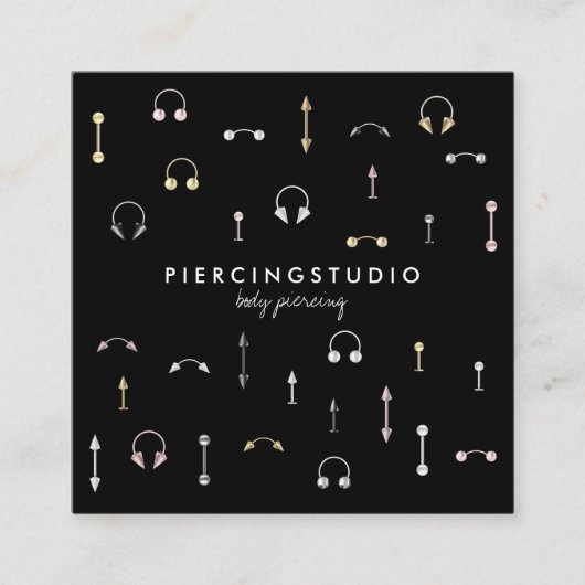 Black Gold Silver Pink Body Piercing Vierkante Visitekaartje (Voorkant)