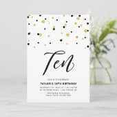 Black & Gold Simple 10th Teen Birthday Party Invit Kaart (Staand voorkant)