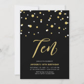 Black & Gold Simple 10th Teen Birthday Party Invit Kaart (Voorkant)