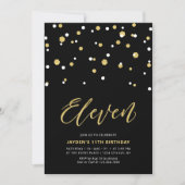 Black & Gold Simple 11th Teen Birthday Party Invit Kaart (Voorkant)