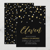 Black & Gold Simple 11th Teen Birthday Party Invit Kaart (Voorkant / Achterkant)