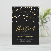 Black & Gold Simple 13th Teen Birthday Party Kaart (Staand voorkant)