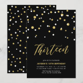Black & Gold Simple 13th Teen Birthday Party Kaart (Voorkant / Achterkant)