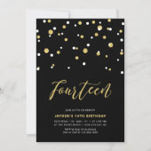 Black & Gold Simple 14th Teen Birthday Party Invit Kaart (Voorkant)