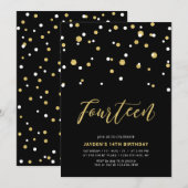 Black & Gold Simple 14th Teen Birthday Party Invit Kaart (Voorkant / Achterkant)