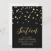 Black & Gold Simple 16th Teen Birthday Party Invit Kaart (Voorkant)