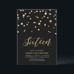 Black & Gold Simple 16th Teen Birthday Party Invit Kaart<br><div class="desc">Viel je speciale dag met deze eenvoudige minimale 16e verjaardagsfeestuitnodiging. Dit ontwerp is voorzien van een stijlvol letterschrift "zestien" met zeshoekige confetti met een zwart-gouden kleurencombinatie. Meer design beschikbaar in mijn winkel BaraBomDesign.</div>