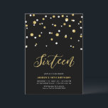 Black & Gold Simple 16th Teen Birthday Party Invit Kaart<br><div class="desc">Viel je speciale dag met deze eenvoudige minimale 16e verjaardagsfeestuitnodiging. Dit ontwerp is voorzien van een stijlvol letterschrift "zestien" met zeshoekige confetti met een zwart-gouden kleurencombinatie. Meer design beschikbaar in mijn winkel BaraBomDesign.</div>