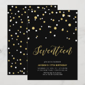 Black & Gold Simple 17th Teen Birthday Party Invit Kaart (Voorkant / Achterkant)