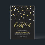 Black & Gold Simple 18th Teen Birthday Party Invit Kaart<br><div class="desc">Viel je speciale dag met deze eenvoudige minimale 18e feestdag. Dit ontwerp is voorzien van een stijlvol letterschrift "Achttien" met zeshoekige confetti met een zwart-gouden kleurencombinatie. Meer design beschikbaar in mijn winkel BaraBomDesign.</div>