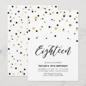 Black & Gold Simple 18th Teen Birthday Party Kaart (Voorkant / Achterkant)