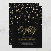 Black & Gold Simple 80th Birthday Party Inv Kaart (Voorkant / Achterkant)
