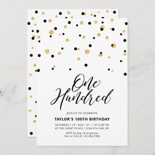 Black & Gold Simple Hundred 100e verjaardag Kaart (Voorkant / Achterkant)
