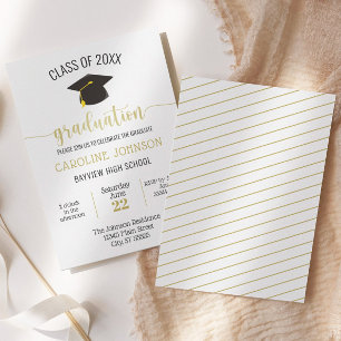 Black Gold Simple Modern Afstuderen Invitation Kaart