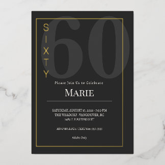 Black & Gold Sixty/60th Birthday Celebration Folie Uitnodiging