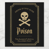 Black & Gold Skull Halloween Party Poison Wijn Etiket (Enkel label)