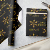 Black Gold Snowflake Add Name Merry Kerstry Cadeaupapier