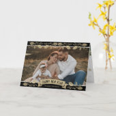 Black Gold Snowflake Botanical Photo New Year Card Kaart (Gele Bloem)