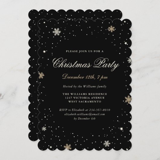 Black Gold Snowflake Elegant Christmas Party Kaart (Voorkant / Achterkant)