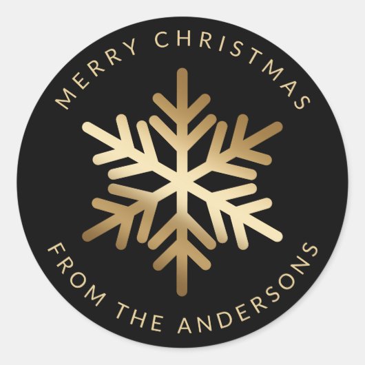 Black Gold Snowflake Family Merry Christmas Ronde Sticker (Voorkant)