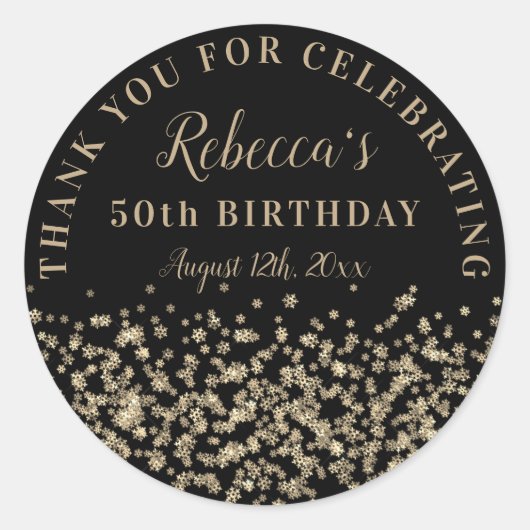 Black Gold Snowflake Glitter 50 Birthday Hartelijk Ronde Sticker (Voorkant)