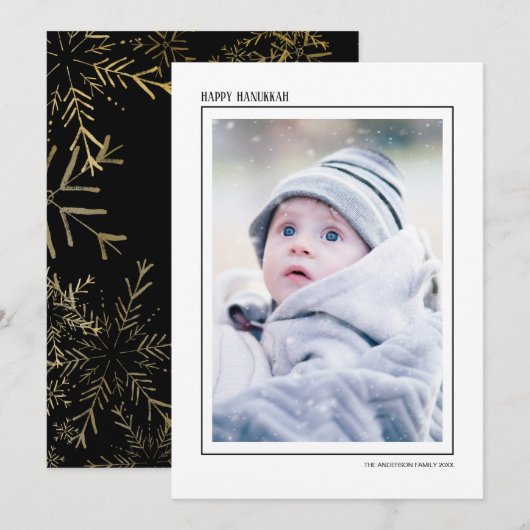 Black & Gold Snowflake Happy Hanukkah-serie Foto Feestdagenkaart (Voorkant / Achterkant)