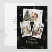 Black Gold Snowflake Photo Merry Christmas Card Feestdagenkaart (Voorkant / Achterkant)
