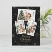 Black Gold Snowflake Photo Merry Christmas Card Feestdagenkaart (Staand voorkant)