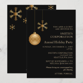 Black Gold Snowflakes Corporate Holiday Party Kaart