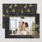Black & Gold Snowflakes Merry-kerstfoto Feestdagenkaart (Voorkant / Achterkant)