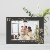 Black & Gold Snowflakes Merry-kerstfoto Feestdagenkaart (Staand voorkant)