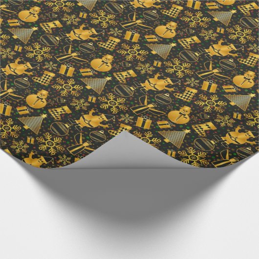Black Gold Snowmen en kerstboom cadeauverpakking Cadeaupapier (Hoek)