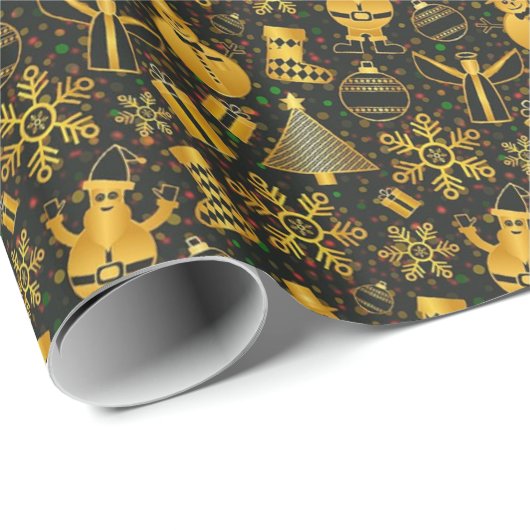 Black Gold Snowmen en kerstboom cadeauverpakking Cadeaupapier (Rol Hoek)