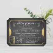 Black & Gold Sophisticate Ticket Corporate Invite Kaart (Staand voorkant)