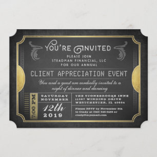 Black & Gold Sophisticate Ticket Corporate Invite Kaart