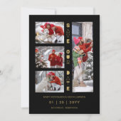 Black & Gold Sophisticated 4 Multi-Photos Collage Save The Date (Voorkant)