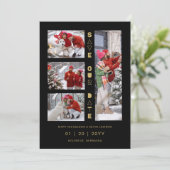 Black & Gold Sophisticated 4 Multi-Photos Collage Save The Date (Staand voorkant)
