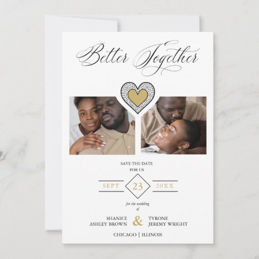 Black & Gold Sophisticated Better Together Quote Save The Date (Voorkant)