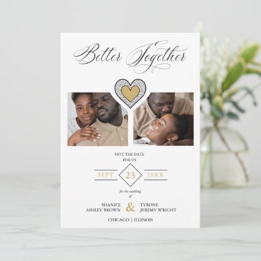 Black & Gold Sophisticated Better Together Quote Save The Date (Staand voorkant)