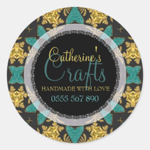 Black+Gold Sparkle + Blauwgroen Business Product S Ronde Sticker