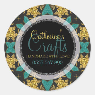 Black+Gold Sparkle + Blauwgroen Business Product S Ronde Sticker